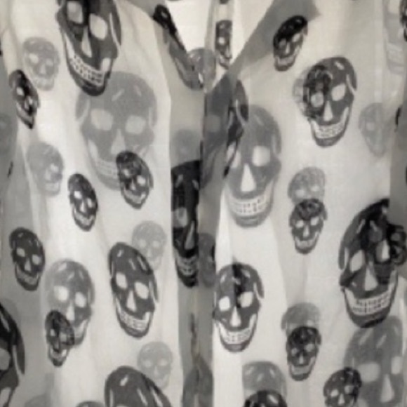 Sheer White with Black Skulls Blouse with Roll-up Sleeves - Picture 4 of 10